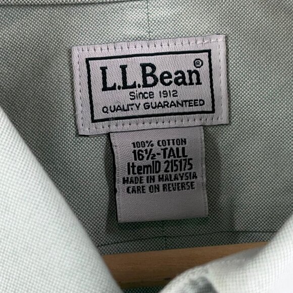 L.L.Bean Mens Short Sleeve Button-Down Shirt 16.5" Tall Green 100% Cotton Made I - Picture 2 of 7
